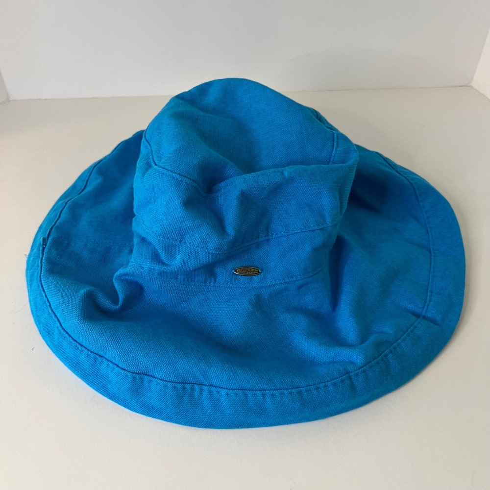 Womens Scala Lahaina Handmade Cotton Hat Sun Protection OSFA Turquoise Inner Tie